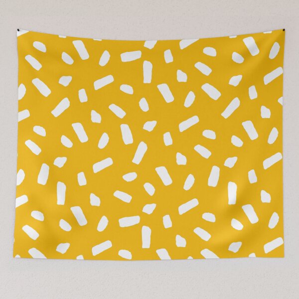 Item preview, Abstract White Confetti Blobs on Vibrant Yellow with Playful Circus Vibe designed and sold by ArtyFridgees.