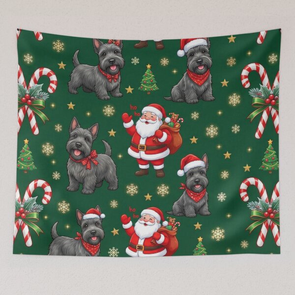 Item preview, Festive Santa and Scottish Terrier Pattern designed and sold by Wags & Tails.