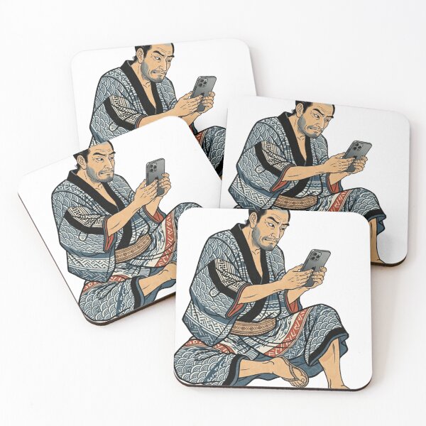 Item preview, Ukiyo-e Japanese Man Using Smartphone – Edo Period Humor Art designed and sold by vekotpu.