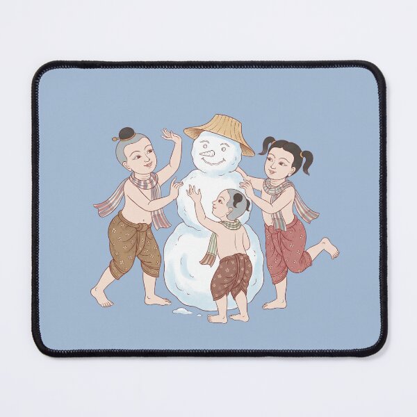 Item preview, Traditional Thai Kids Building a Snowman Winter Art designed and sold by SIAM MERMAID.