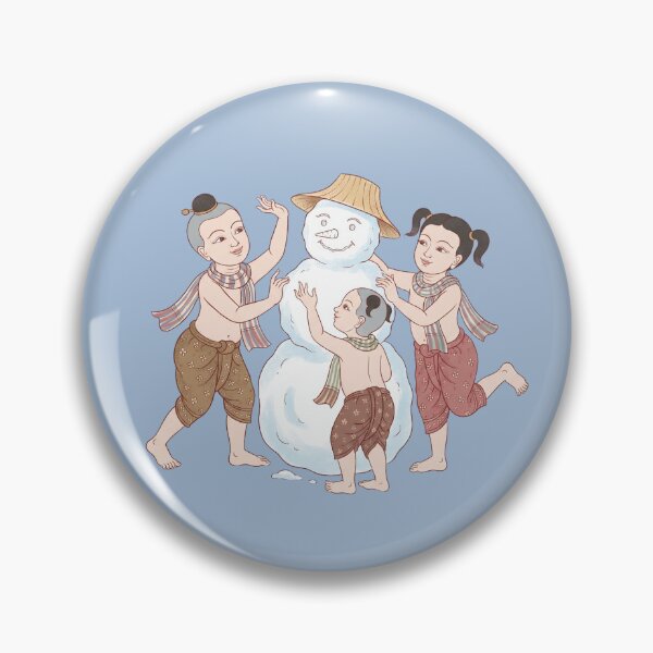 Item preview, Traditional Thai Kids Building a Snowman Winter Art designed and sold by SIAM MERMAID.