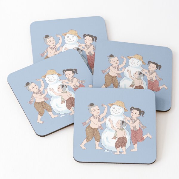 Item preview, Traditional Thai Kids Building a Snowman Winter Art designed and sold by SIAM MERMAID.
