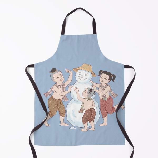 Item preview, Traditional Thai Kids Building a Snowman Winter Art designed and sold by SIAM MERMAID.