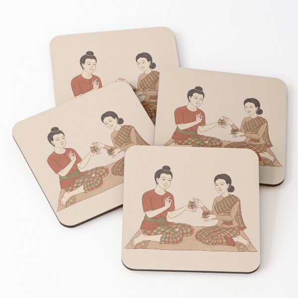 Item preview, Traditional Thai Couple Exchanging Holiday Gifts Art designed and sold by SIAM MERMAID.