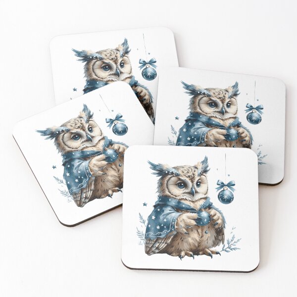 Item preview, Elegant Watercolor Winter Owl Blue Bow Ornament Art designed and sold by AQUILAKREO.