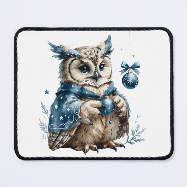 Item preview, Elegant Watercolor Winter Owl Blue Bow Ornament Art designed and sold by AQUILAKREO.