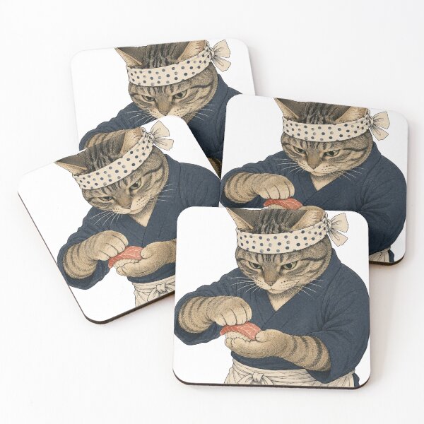 Item preview, Ukiyo-e Sushi Cat Chef – Japanese Sushi Master Neko Art designed and sold by vekotpu.