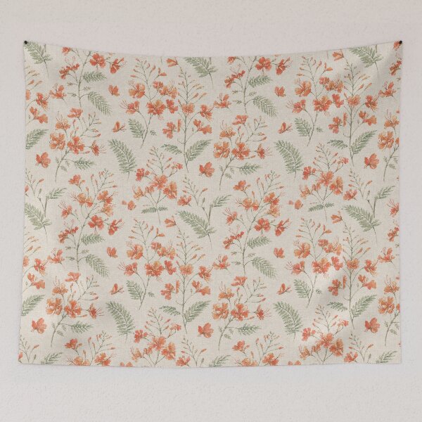 Item preview,  Vintage Peacock Flower Botanical  Seamless Pattern (Orange-Red) designed and sold by Siam Soul Studio.