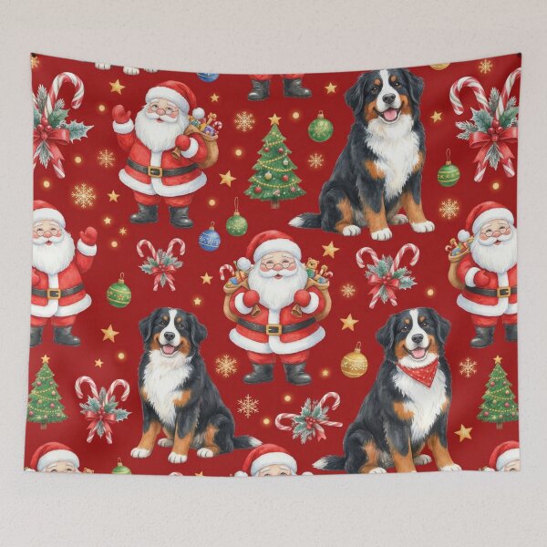 Item preview, Festive Santa and Bernese Mountain Dogs Pattern designed and sold by Wags & Tails.