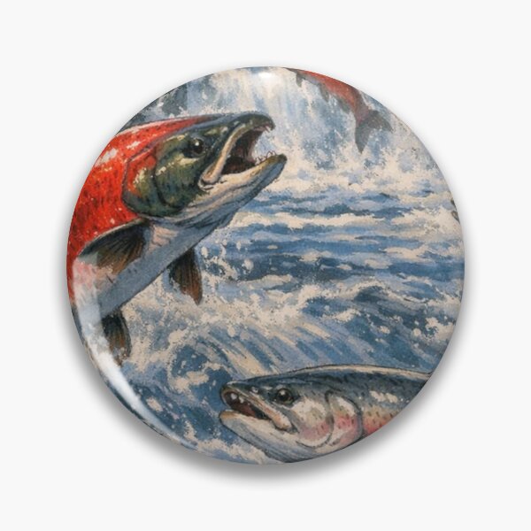 Item preview, Sockeye Salmon Running Waterfall Mountain Watercolor Art designed and sold by UhuCriei .