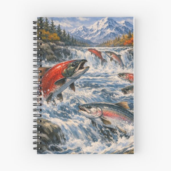 Item preview, Sockeye Salmon Running Waterfall Mountain Watercolor Art designed and sold by UhuCriei .
