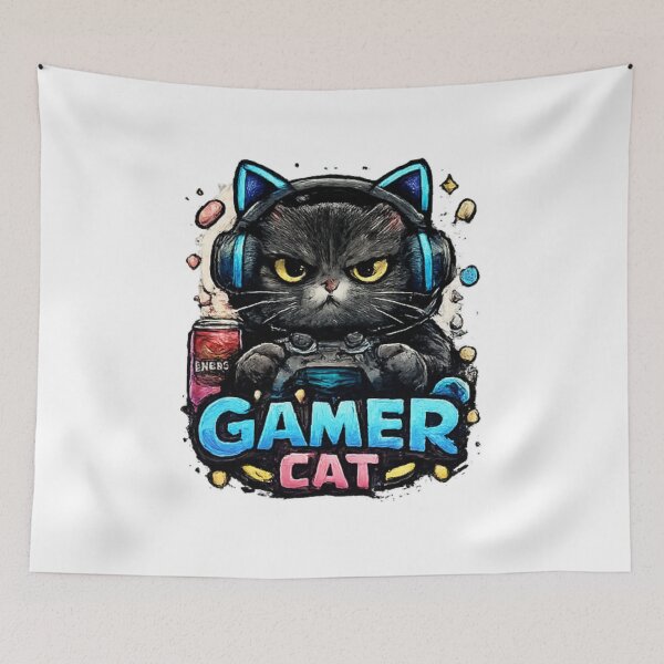 Item preview, Gamer Cat Neon Gaming T-Shirt designed and sold by Cavalier-org.