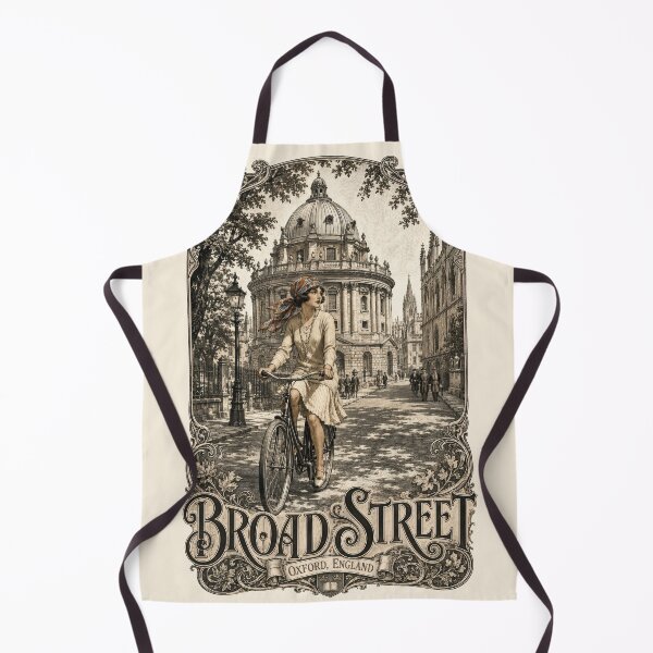 Item preview, Broad Street, Oxford, England [Wood Engraving] — Flapper Cycling Leisurely on a Vintage Bicycle Before the Radcliffe Camera Dome designed and sold by elektronen.