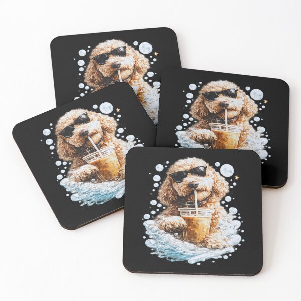 Item preview, Cute Goldendoodle Drinking Iced Coffee Vintage Cartoon Design for Dog Lovers Coffee Enthusiasts T-Shirt designed and sold by Teetreasure2.