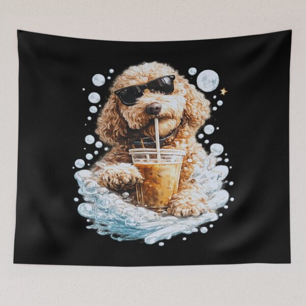 Item preview, Cute Goldendoodle Drinking Iced Coffee Vintage Cartoon Design for Dog Lovers Coffee Enthusiasts T-Shirt designed and sold by Teetreasure2.