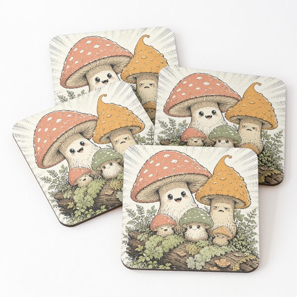 Item preview, Goblin forest, quirky mushroom family, whimsical fungi designed and sold by SilkBrushDreams.