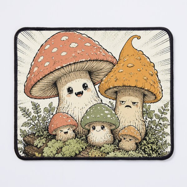 Item preview, Goblin forest, quirky mushroom family, whimsical fungi designed and sold by SilkBrushDreams.