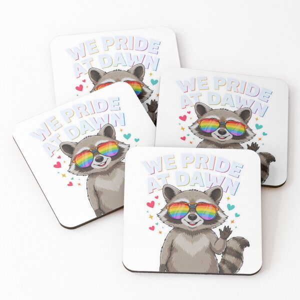 Item preview, We Pride At Dawn Raccoon LGBT Sticker Rainbow Sunglasses Pride Sticker for Laptop & Water Bottle designed and sold by MerchlyMike.