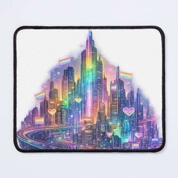 Item preview, LGBTQ Pride Rainbow Cyberpunk City Vaporwave Aesthetic Futuristic Skyline – Pride Month Gift designed and sold by ArtByTripti.