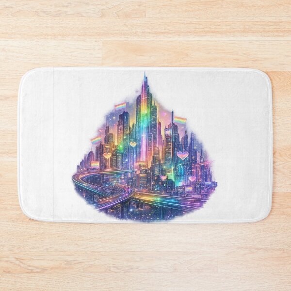 Item preview, LGBTQ Pride Rainbow Cyberpunk City Vaporwave Aesthetic Futuristic Skyline – Pride Month Gift designed and sold by ArtByTripti.