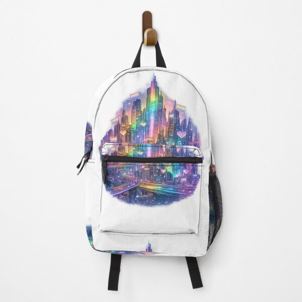 Item preview, LGBTQ Pride Rainbow Cyberpunk City Vaporwave Aesthetic Futuristic Skyline – Pride Month Gift designed and sold by ArtByTripti.