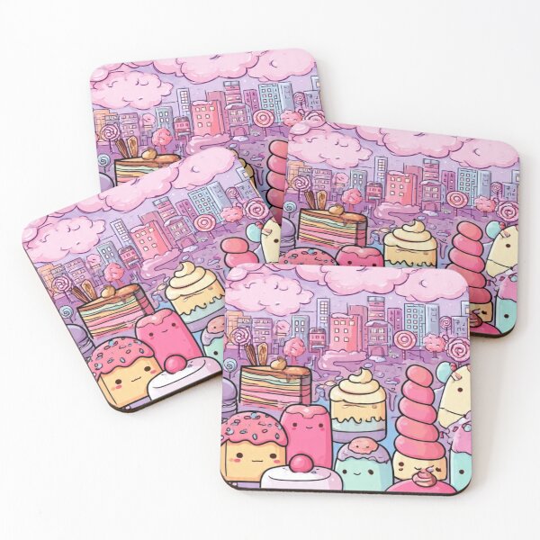 Item preview, Cute Kawaii Sweets Dessert Pastel City Seamless Pattern designed and sold by ChaemmRichStudio.