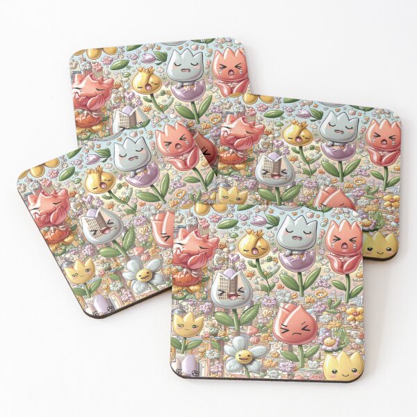 Item preview, Cute Kawaii Emotional Flowers Pastel City Seamless Pattern designed and sold by ChaemmRichStudio.