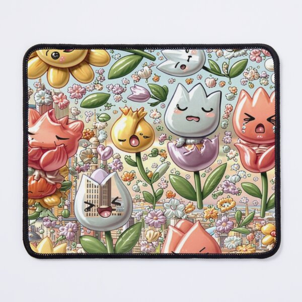 Item preview, Cute Kawaii Emotional Flowers Pastel City Seamless Pattern designed and sold by ChaemmRichStudio.