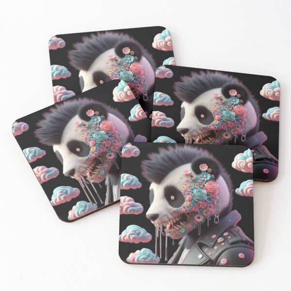 Item preview, Flower Face Punk Panda Skull in Leather Jacket designed and sold by LujziWorld.