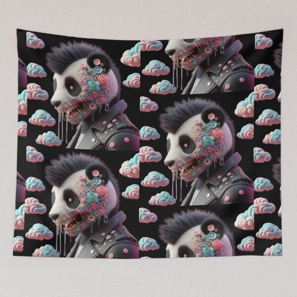 Item preview, Flower Face Punk Panda Skull in Leather Jacket designed and sold by LujziWorld.