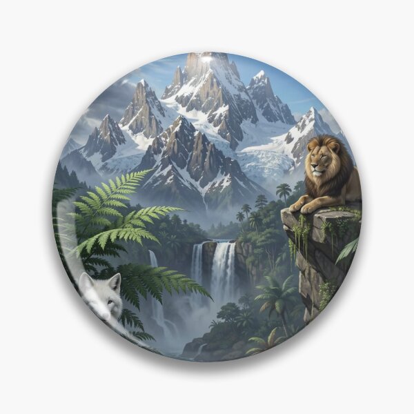 Item preview, Lion and Arctic Wolf in a United World of Forest, Waterfall and Mountain Harmony designed and sold by FotoworldEdel.