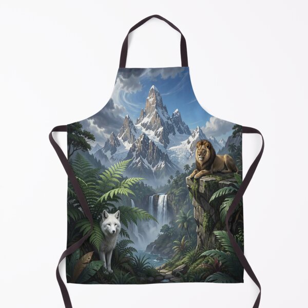 Item preview, Lion and Arctic Wolf in a United World of Forest, Waterfall and Mountain Harmony designed and sold by FotoworldEdel.