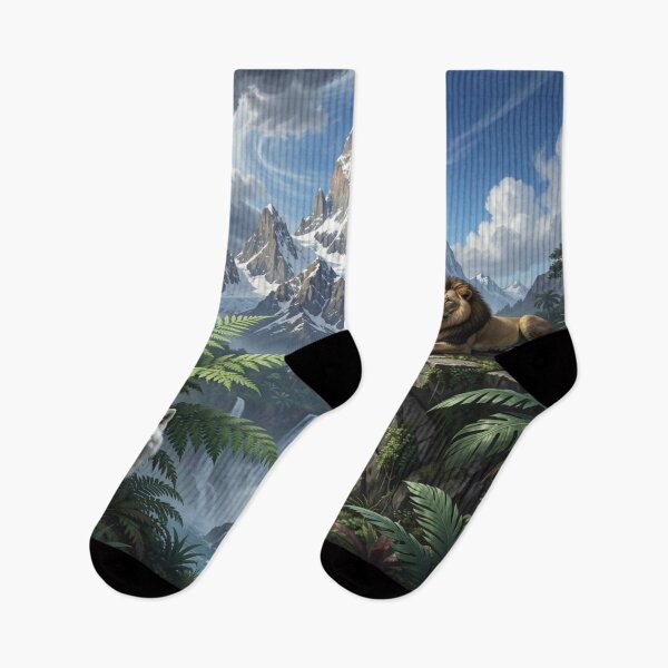 Item preview, Lion and Arctic Wolf in a United World of Forest, Waterfall and Mountain Harmony designed and sold by FotoworldEdel.