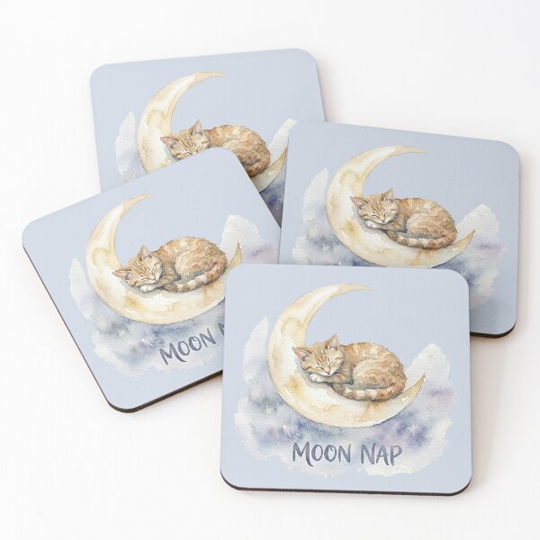 Item preview, Moon Nap: Sleeping Cat on a Crescent Moon Watercolor designed and sold by GrabaHuk.
