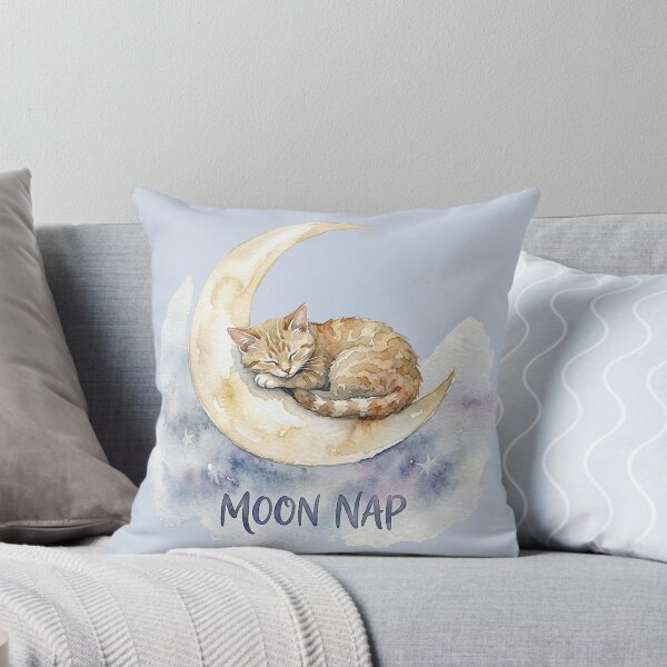 Item preview, Moon Nap: Sleeping Cat on a Crescent Moon Watercolor designed and sold by GrabaHuk.