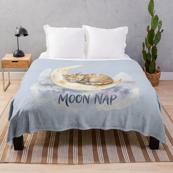 Item preview, Moon Nap: Sleeping Cat on a Crescent Moon Watercolor designed and sold by GrabaHuk.