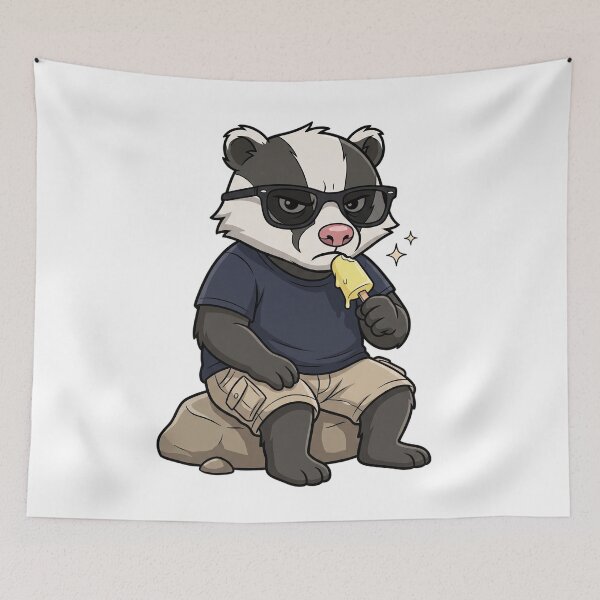 Item preview, Cool Summer Badger Eating Yellow Popsicle designed and sold by CrystalMineArts.