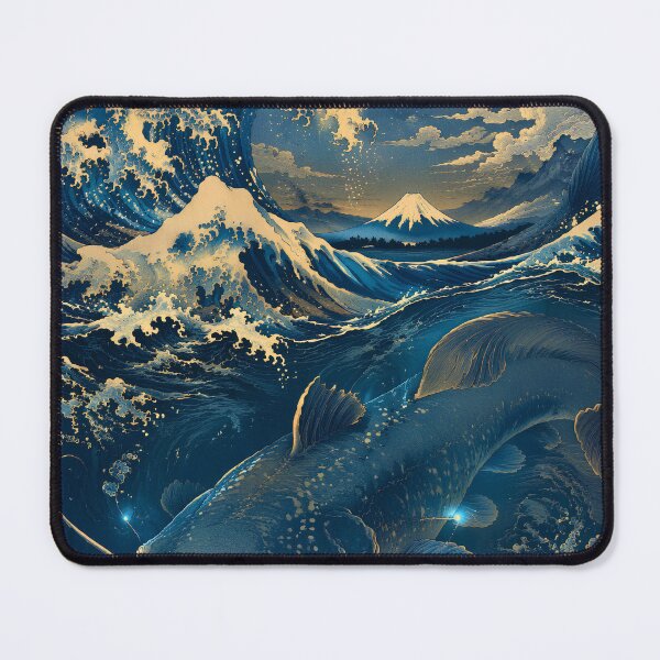 Item preview, Japanese Sea Monster Art – Namazu Yokai Great Wave Moonlit Ocean Poster designed and sold by kaxymax.