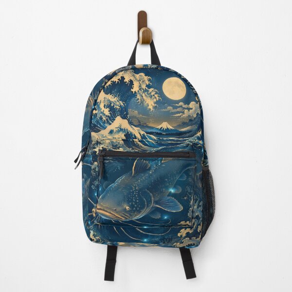 Item preview, Japanese Sea Monster Art – Namazu Yokai Great Wave Moonlit Ocean Poster designed and sold by kaxymax.
