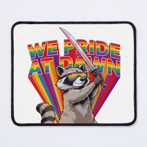 Item preview, We Pride At Dawn Raccoon Sword Sticker Funny LGBT Pride Rainbow  designed and sold by MerchlyMike.