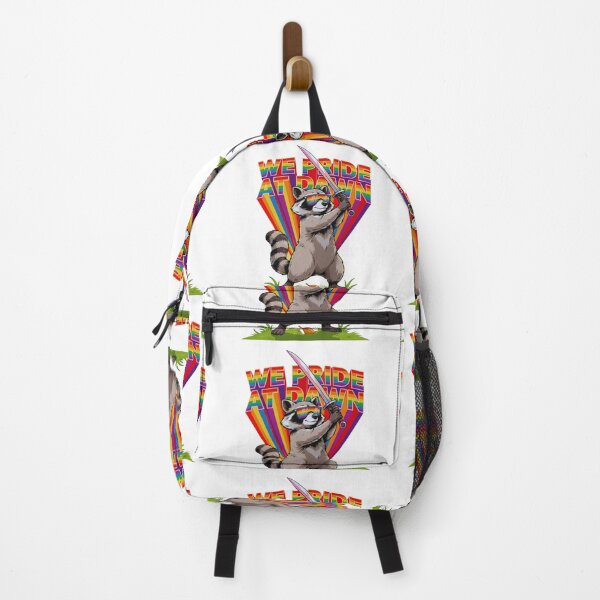 Item preview, We Pride At Dawn Raccoon Sword Sticker Funny LGBT Pride Rainbow  designed and sold by MerchlyMike.