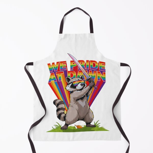 Item preview, We Pride At Dawn Raccoon Sword Sticker Funny LGBT Pride Rainbow designed and sold by MerchlyMike.