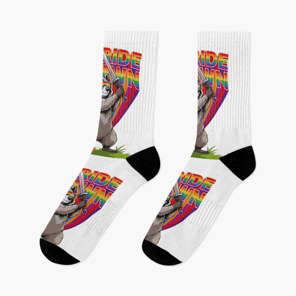 Item preview, We Pride At Dawn Raccoon Sword Sticker Funny LGBT Pride Rainbow  designed and sold by MerchlyMike.