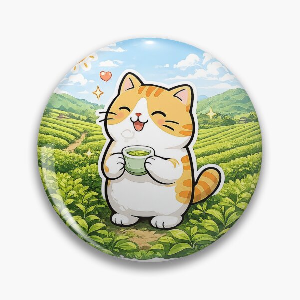 Item preview, Cute Orange Cat Drinking Matcha Green Tea Kawaii Field Ginger Kitty Illustration designed and sold by NoopnyangStudio.
