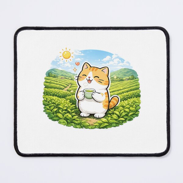Item preview, Cute Orange Cat Drinking Matcha Green Tea Kawaii Field Ginger Kitty Illustration designed and sold by NoopnyangStudio.