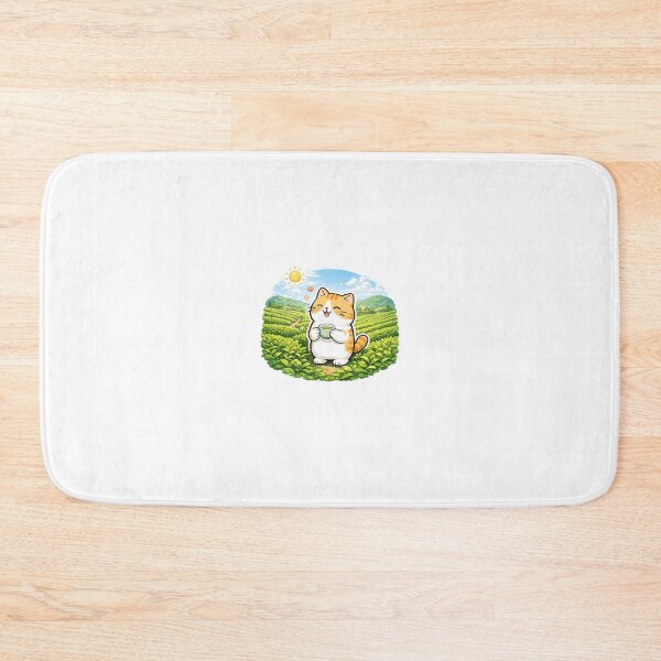 Item preview, Cute Orange Cat Drinking Matcha Green Tea Kawaii Field Ginger Kitty Illustration designed and sold by NoopnyangStudio.