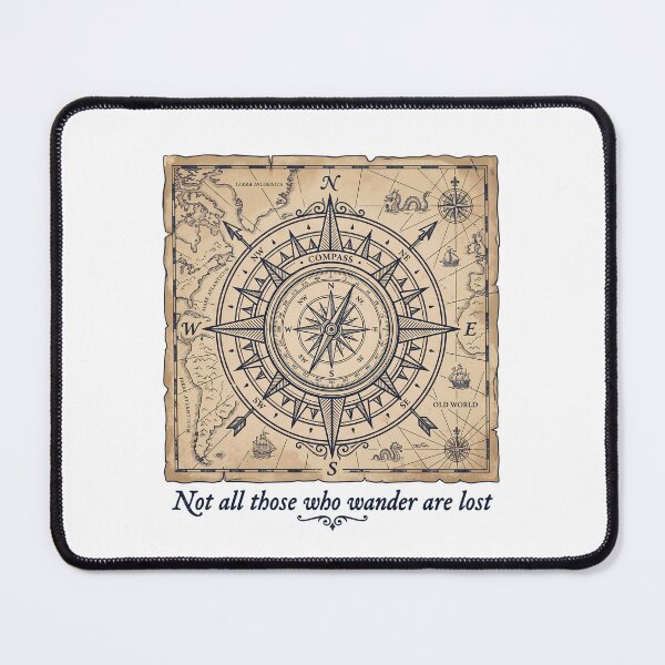 Item preview, Vintage Nautical Map with Compass Sea Dragons Sailing Ships and Wanderer Quote designed and sold by AbanoubStore.