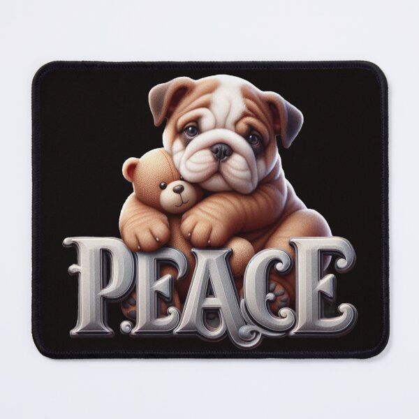 Item preview, Bulldog Puppy with Teddy Bear and Peace Text designed and sold by Artdrop62.