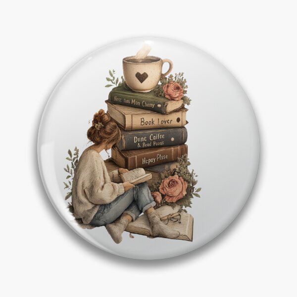 Item preview, Cozy Book Lover Reading with Coffee and Vintage Flower Books Stack designed and sold by Core design hub .
