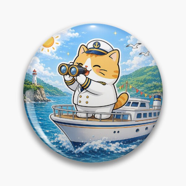 Item preview, Cute Orange Cat Sailor Captain Cruise Ship Kawaii Ocean Ginger Kitty Illustration designed and sold by NoopnyangStudio.